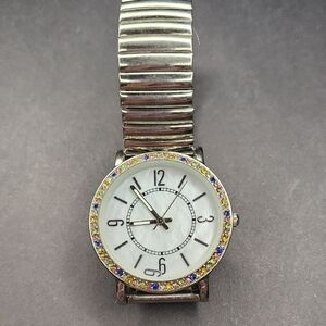 Silver Watch with Colorful Gem Bezel